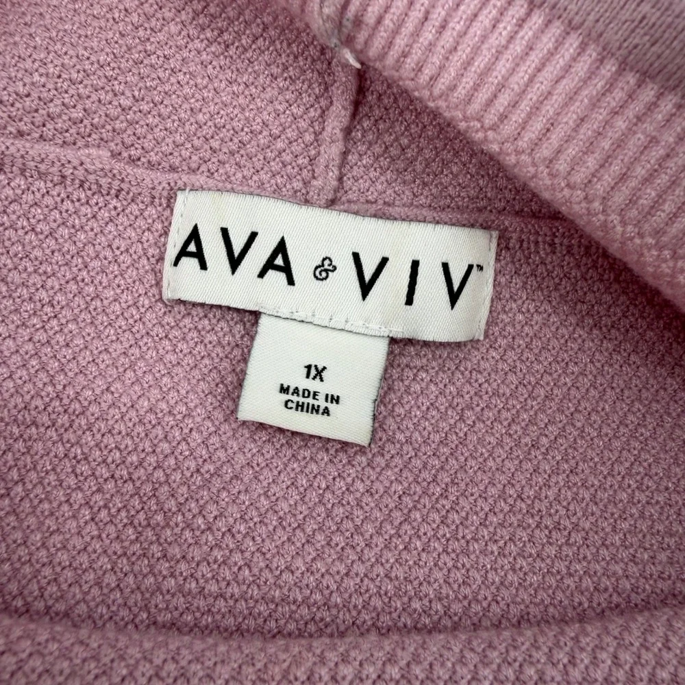 Ava & Viv Womens 1X‎ Pink Sweater Mock Neck Hoodie Knit Pullover Long Sleeve